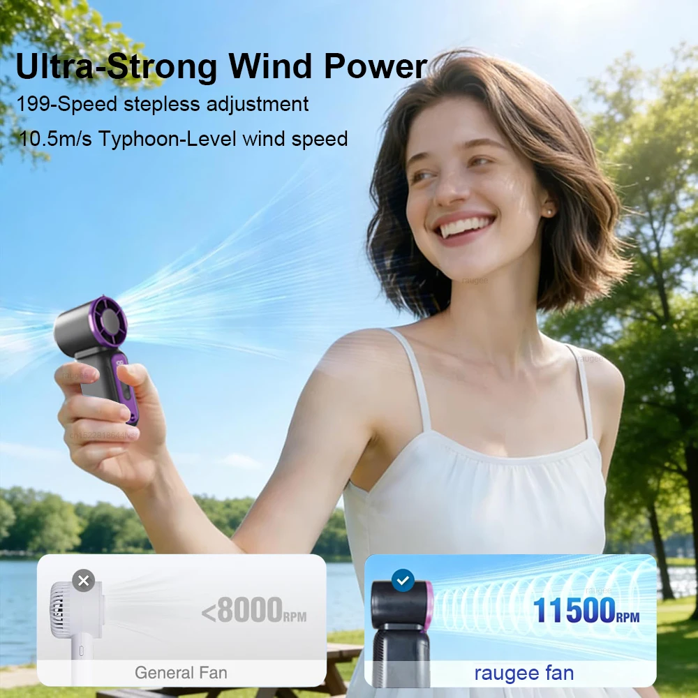 Compact Rechargeable Handheld Fan with Digital Display and LED Lighting