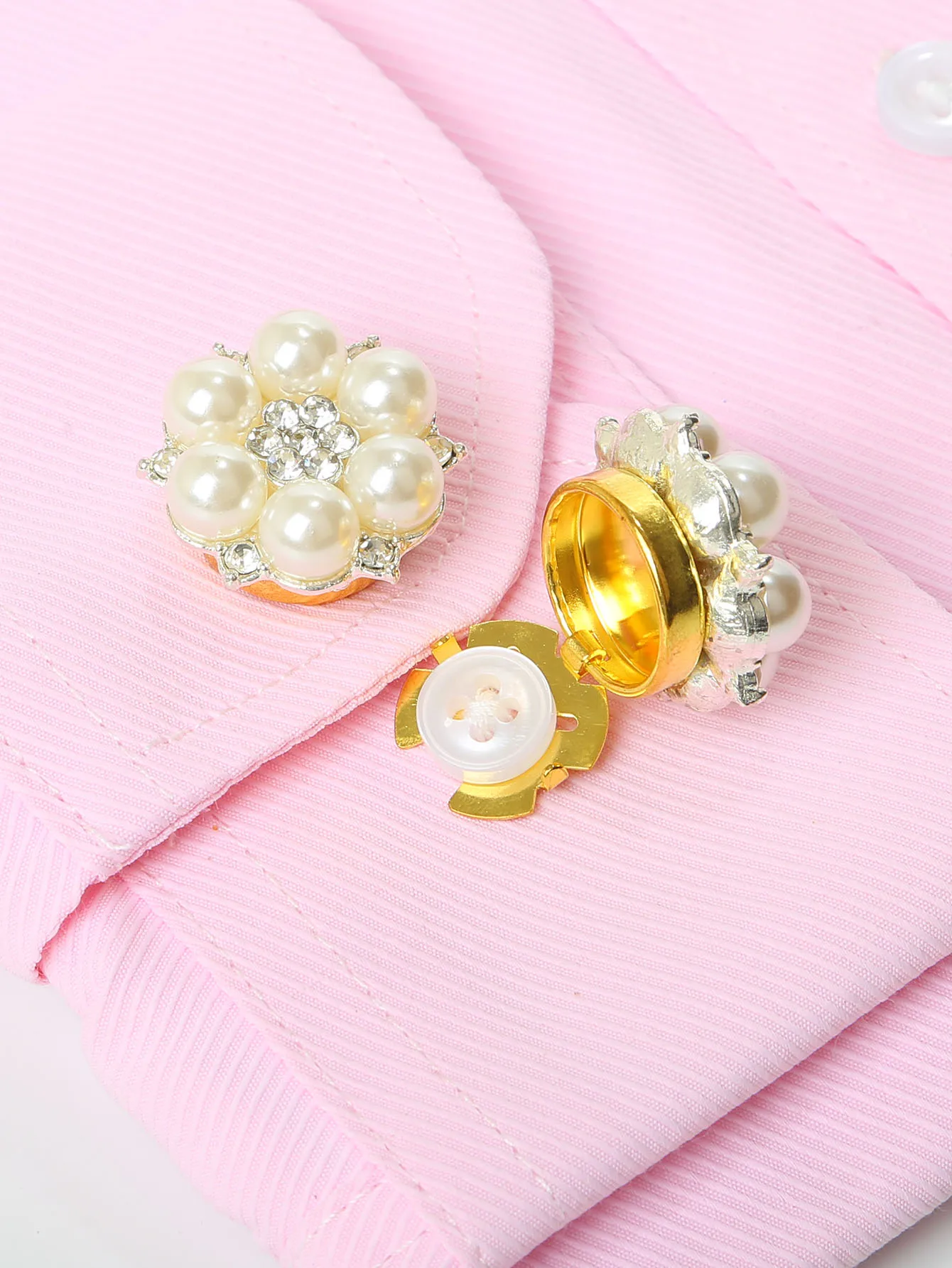 2pcs Faux Pearl Rhinestone Shirt Buttons Button Cover Cufflinks Button Pins for Ladies Clothing Accessories, Holiday Gift 5