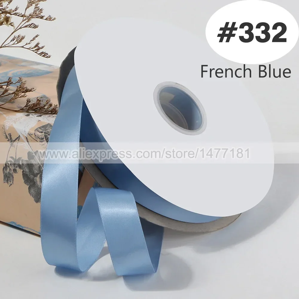 Blue Double Face Satin Ribbon – High-Density Polyester Fabric, Multiple Widths Available, 100 Yards