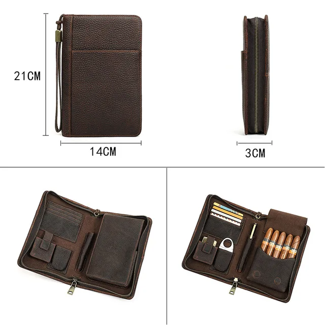 Leather Humidor 5 Piece Cigar Capacity Holder With Wrist Zipper Multi-function Travel Cigar Case - Image 6