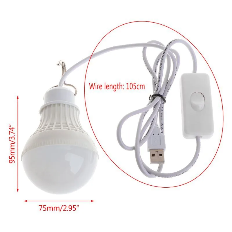 USB Rechargeable Outdoor Emergency Light Bulb 5V 3W Portable Tent Hanging Night Lamp Patio BBQ Camping Hiking Light