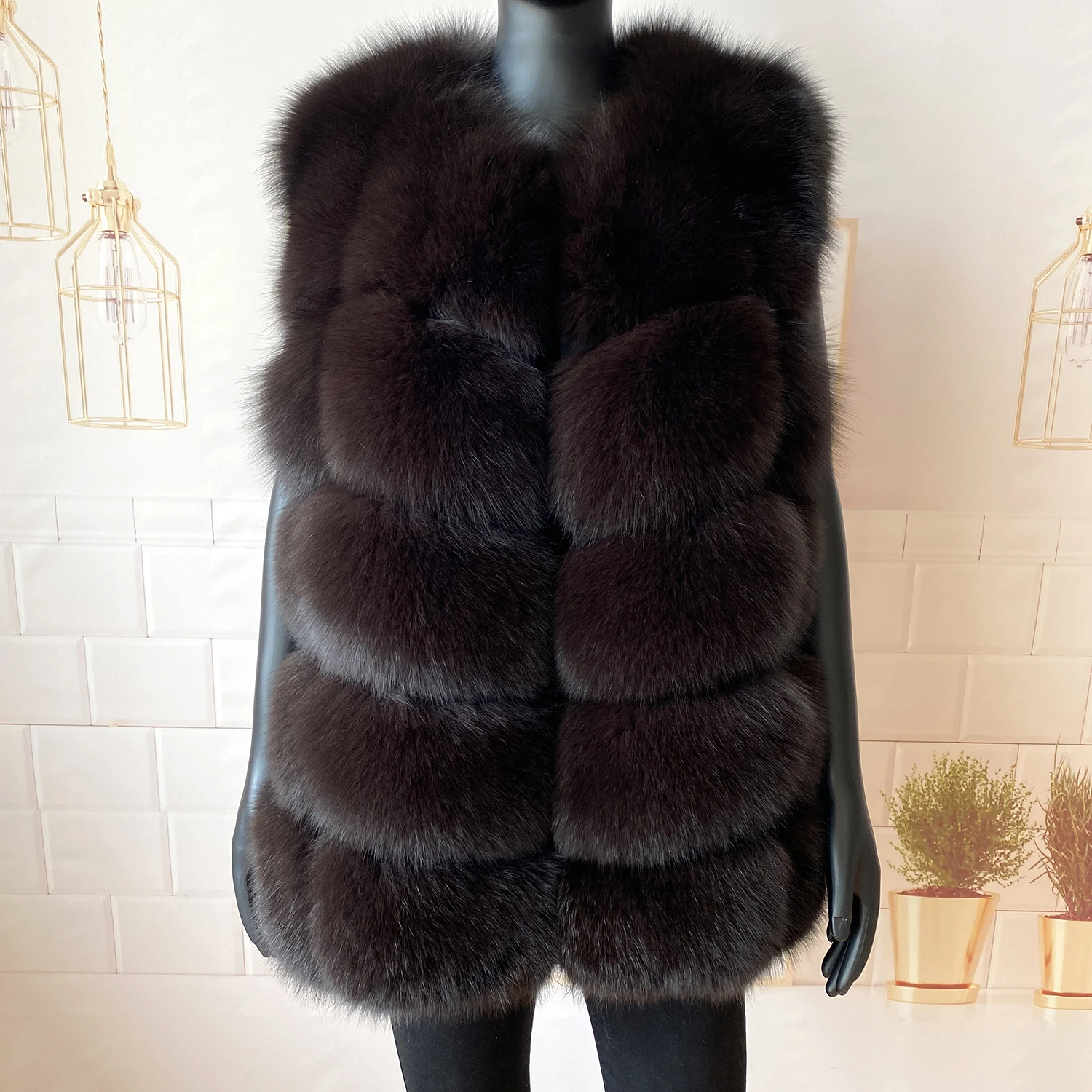 2020 New Women's Winter Real Fur Coat High Quality  Natural Fox Fur Vest Fashion Luxurious Warm Sleeveless Dark buckle jacket bubble coat women Coats & Jackets