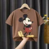 Mickey Print T-shirt Summer Clothing Solid Color Short Sleeve Tops Casual Simple Cartoon Cute Crewneck Base Shirt For Baby 5