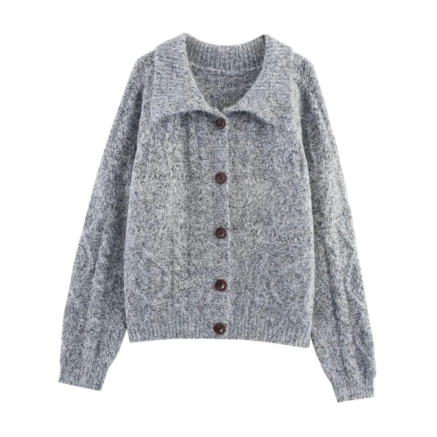 Women's Autumn Winter Fashion Casual Versatile Cardigan Sweater Solid Color Long Sleeve Simple Loose Knitted Cardigan Jacket