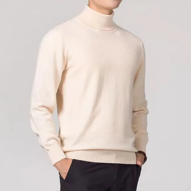 Sweatwear Men's Sweater Solid Color High Neck Pullover Knitted Warm Turtleneck Sweatwear Woolen Mens Winter Outdoor Basic Tops 2