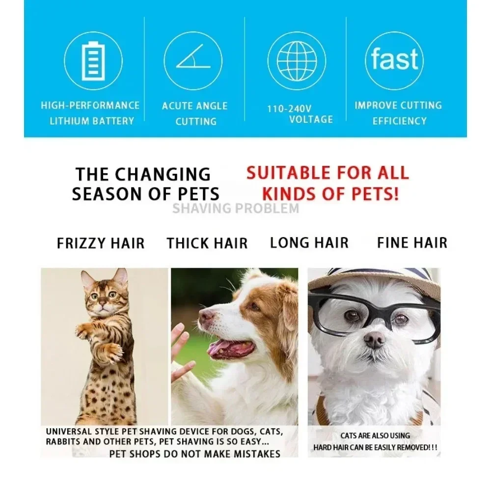 Dog Professional Hair Clipper Electrical Grooming Trimmer USB Rechargeable Shaver Low Decibel Animals Haircut Machine For Pets