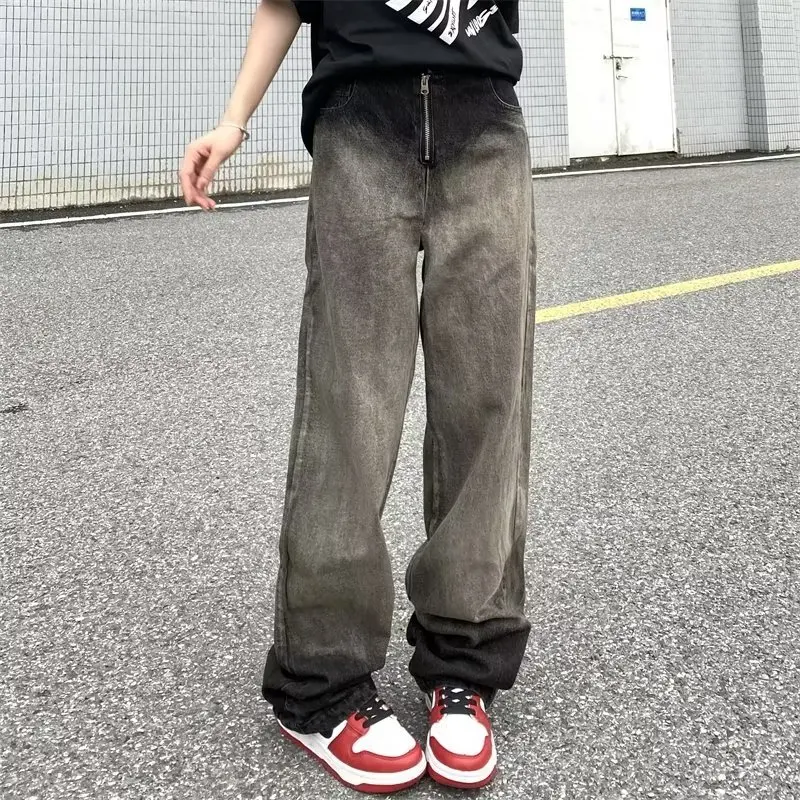 Trendy Hong Kong Style Pants Autumn Casual Women's Straight Leg Pants Trendy Brand Lazy And Fashionable New Jeans Natural Waist