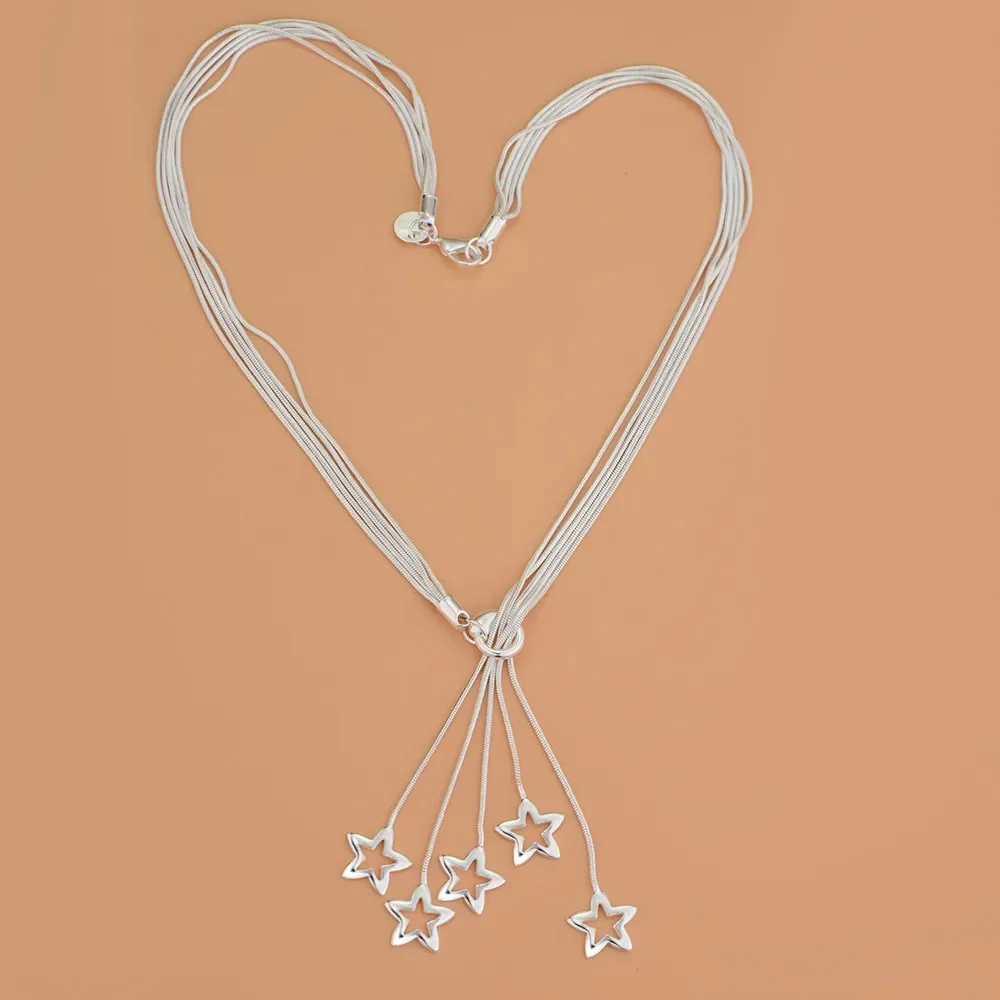 45cm 925 Sterling silver Star chain necklace jewelry lady wedding Women cute Charms fashion Christmas gift