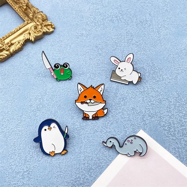 Cute Fox Penguin Brooch Lapel Pin Cartoon Animal Enamel Pins Badge