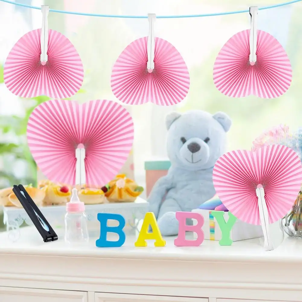 20Pcs Love Heart Folding Fan Portable Summer DIY Blue Pink Accordion Paper Handheld Fan Wedding Party Decoration Favors Supplies