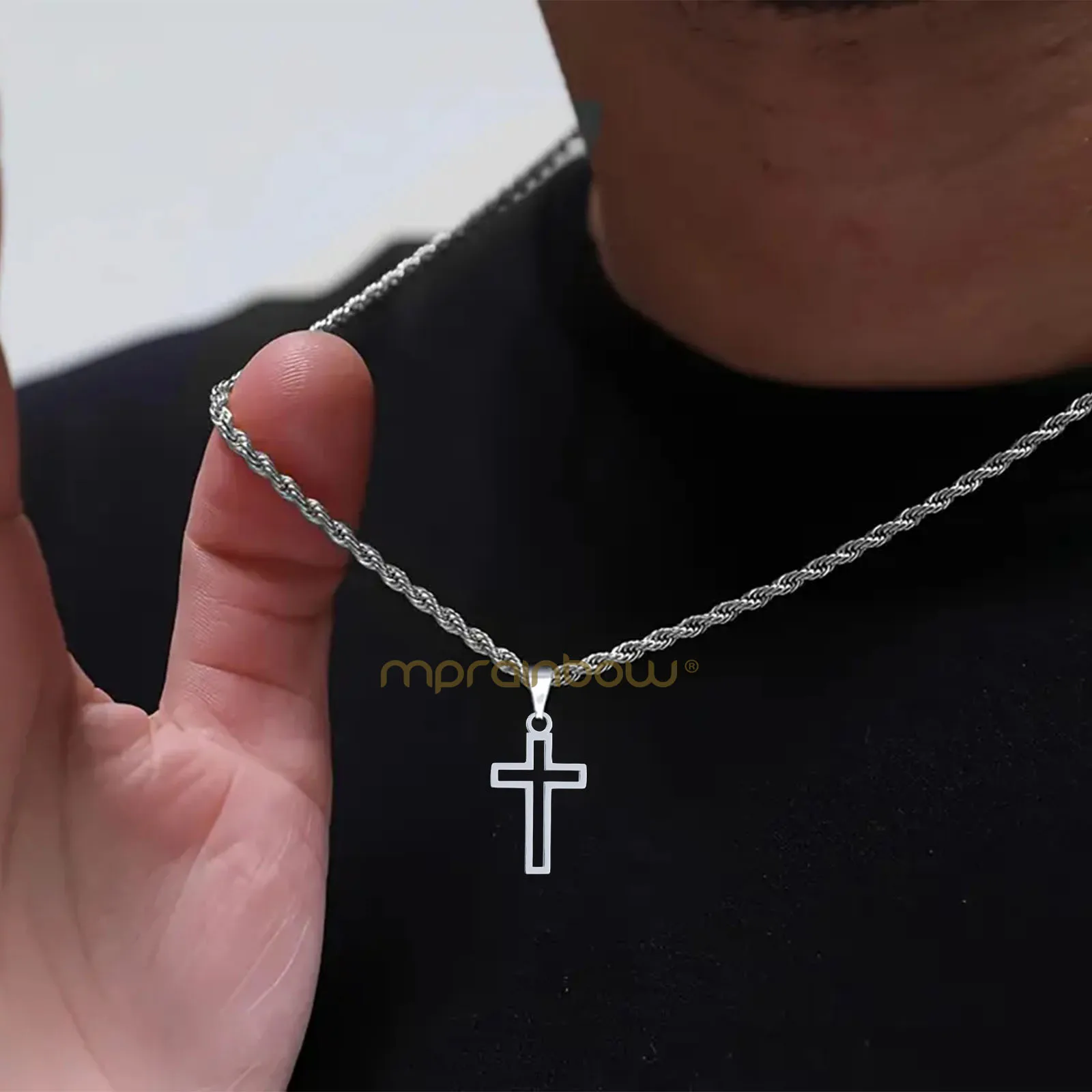Casual Hollow Cross Necklaces for Men Boys Waterproof Stainless Steel Cross Pendant Necklace Religious Faith Prayer Jewelry Gift
