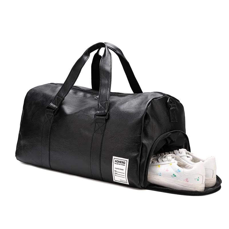 Small Gym Bag Men's Duffle leather Bag with Shoe