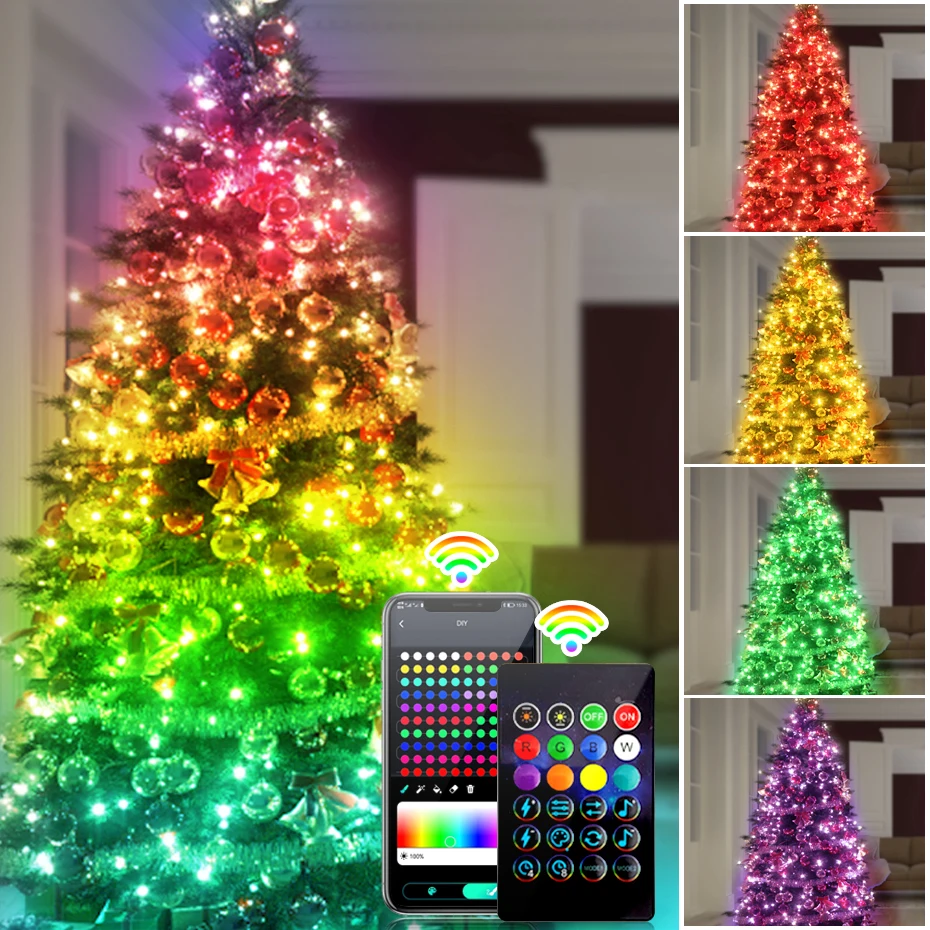 

USB Bluetooth Smart LED String Lights Dream Color Music WS2812 RGBIC LED Fairy Light IP67 Waterproof for Christmas Party Decor