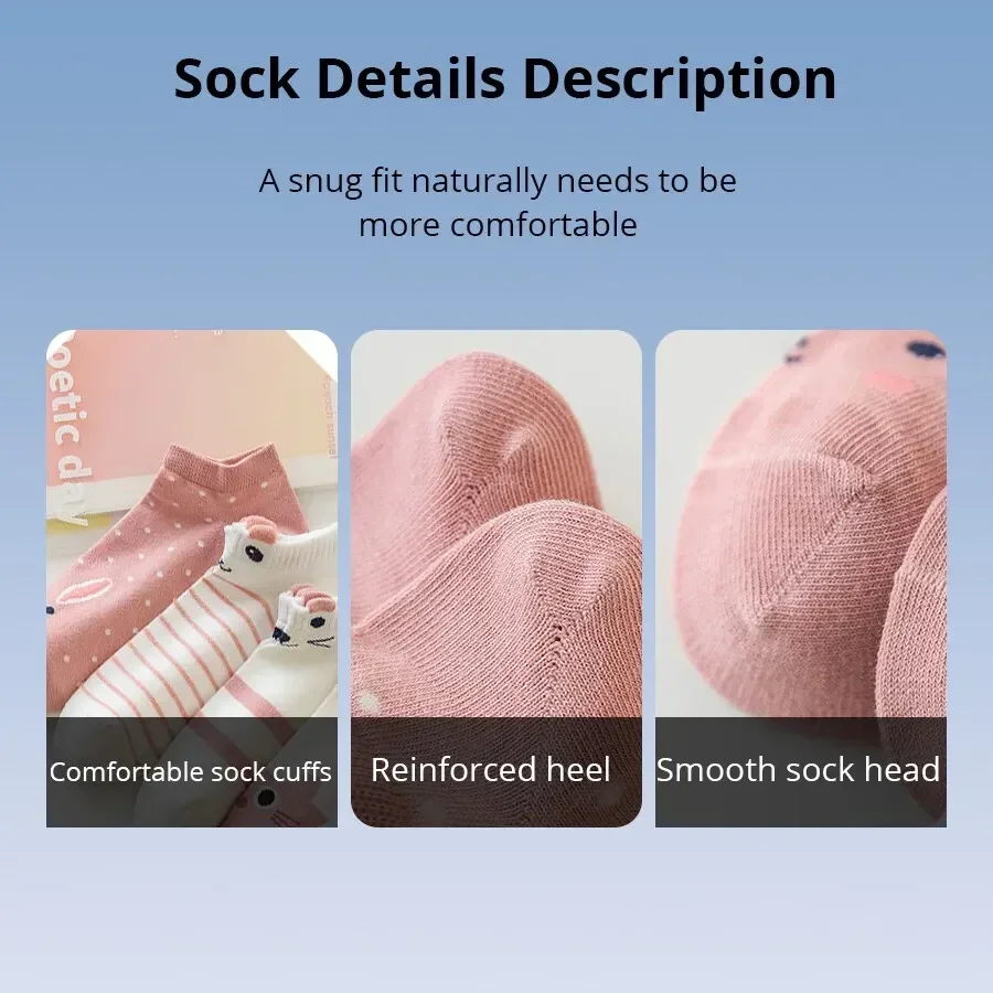 2024 New 5 Pairs Women's Short Tube Socks Pink Cat Thin Four Seasons Cute Boat Sockslow Top Ins Trendy Socks  Designer Socks