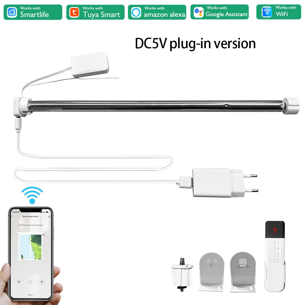 มอเตอร์ม่านม้วนแบบมีสาย Tuya Wifi DC5V มอเตอร์ม่านม้วนอัจฉริยะ ควบคุมด้วยรีโมท Alexa และ Google สำหรับท่อขนาด 20 25 28 มม. 1