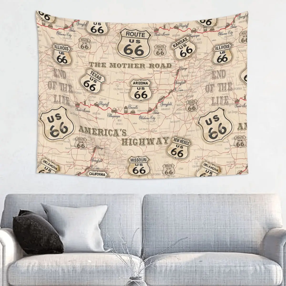 Vintage American Map Route 66 Pattern Arazzo Appeso A Parete Per Soggiorno Personalizzato Hippie Usa Autostrade Arazzi Room Decor