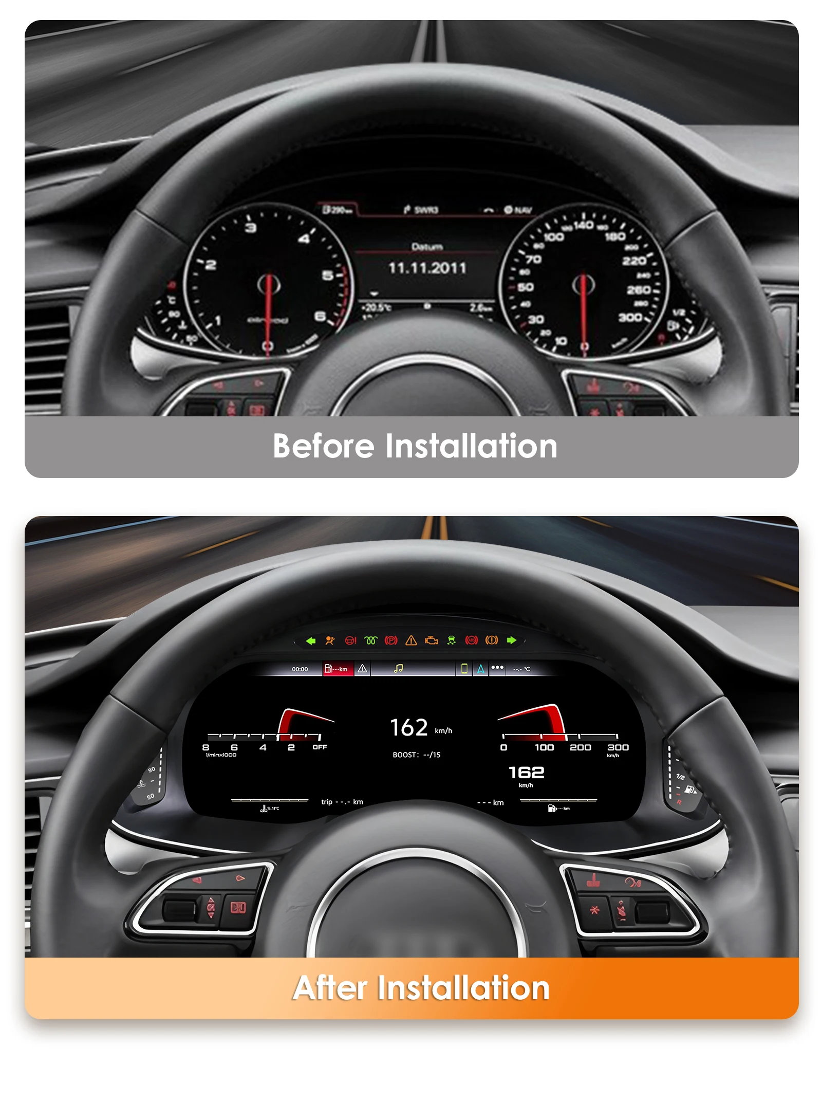 Hizpo - Panel de Instrumentos Digital para Automóvil con Pantalla LCD de 12.3 Pulgadas, Linux 5.4, para Audi A6 A7 2013-2018, Velocímetro, Panel de Instrumentos, Carplay, Pantalla de Instrumentos, Velocímetro, Medidor de Velocidad, Cabina Virtual, Llamadas, GPS, HDMI 3