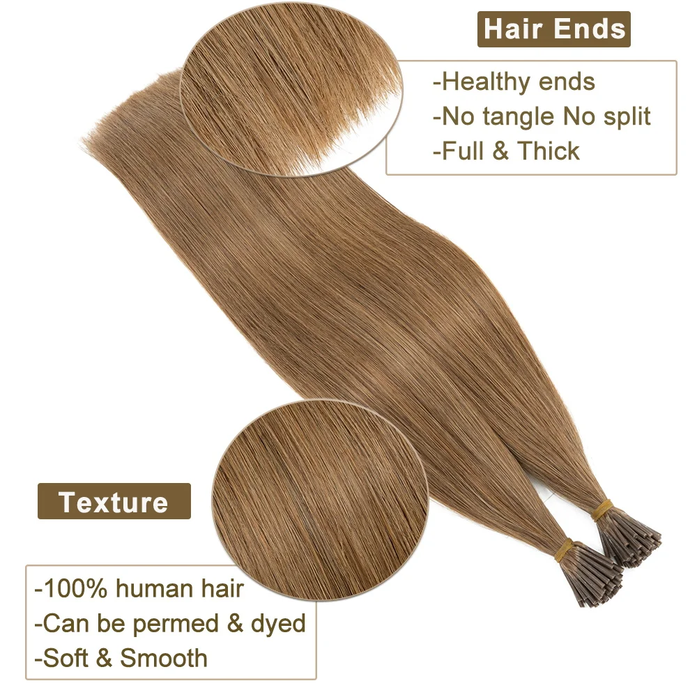 SEGO 100Strands I Tip Hair Extensions Real Human Hair 0.5g/s Keratin Capsules Pre bonded Fusion Extensions 16''-22''