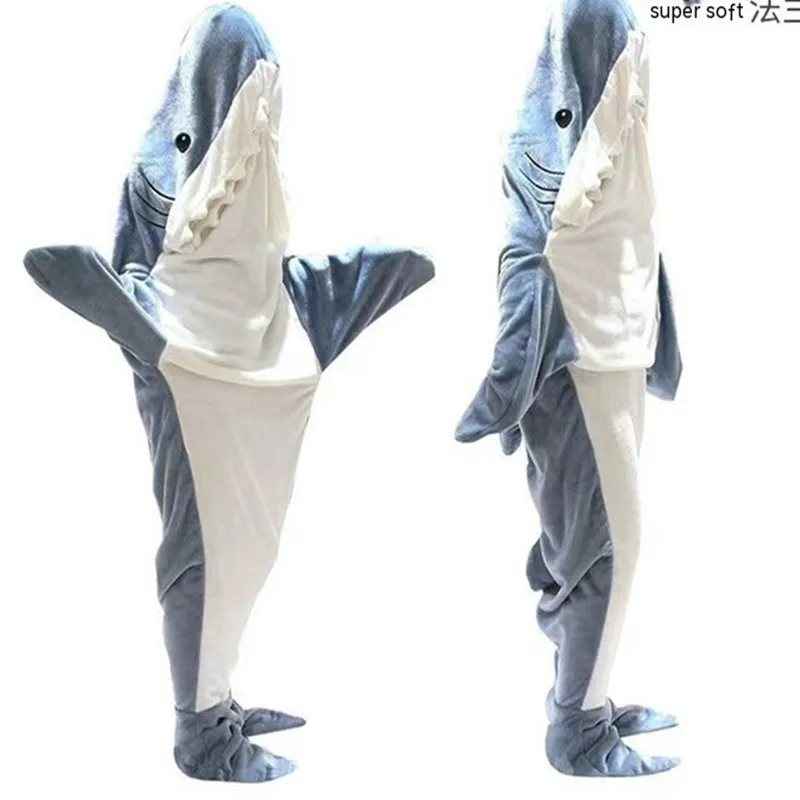 Wearable Blanket Adult Cute Shark Blanket Hoodie Wearable Super Soft Flannel Sleeping Bag Anti Kick Quilt