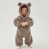 2025 Warm Fleece Hooded Jumpsuits for Baby Autumn Winter Long Sleeve Infant Rompers Newborn Boy Girl Homewear Pajamas