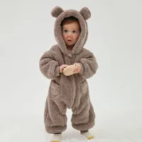 2025 Warm Fleece Hooded Jumpsuits for Baby Autumn Winter Long Sleeve Infant Rompers Newborn Boy Girl Homewear Pajamas