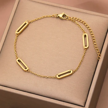 Stainless Steel Bracelets Minimalist Geometric Multiple Pendant Chains Fashion Texture Bracelet For Women Jewelry Party Gifts