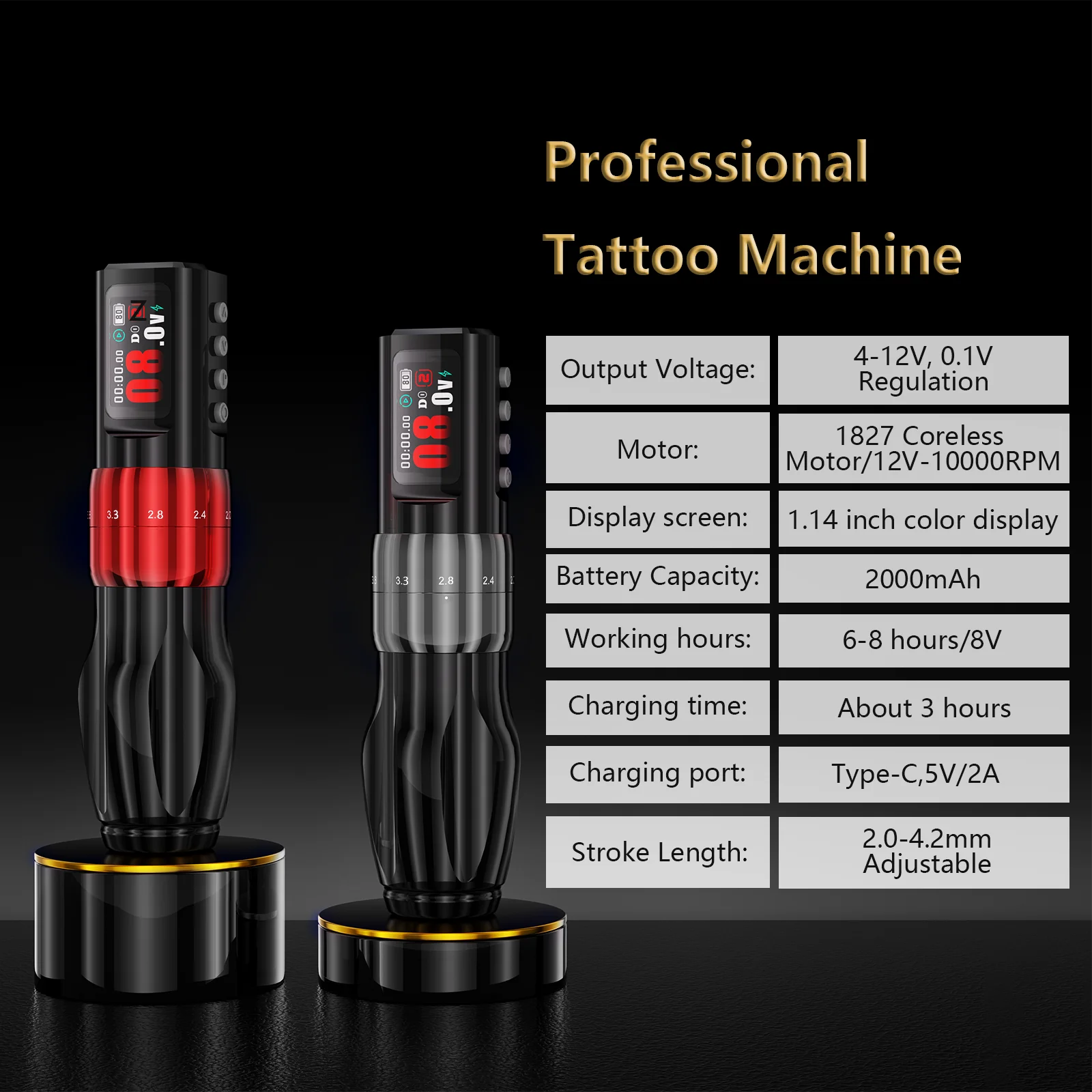 Bigwasp ワイヤレスプロフェッショナルタトゥーマシン BIGWASP Professional Wireless Tattoo Machine Pen Adjustable