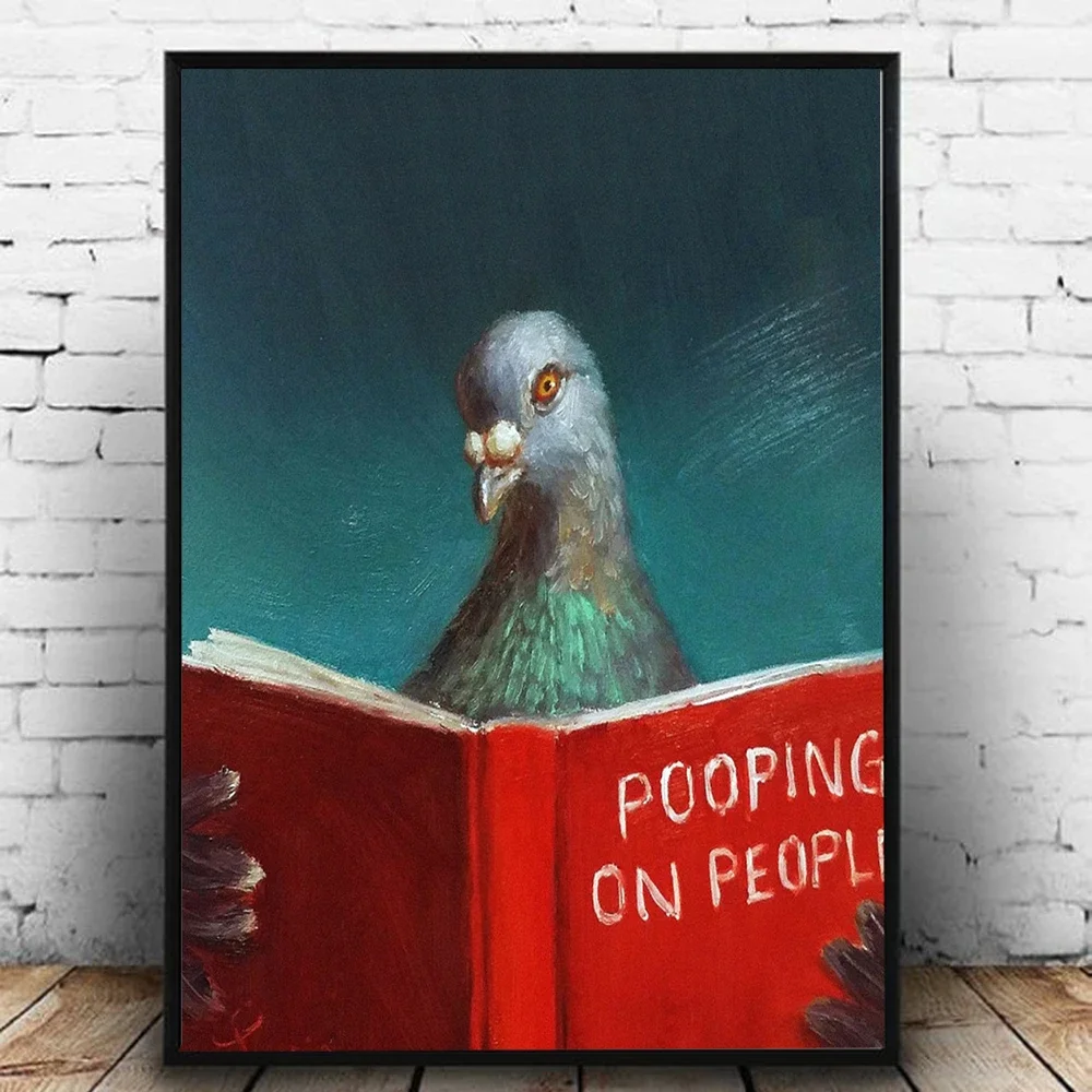 PigeonBirdReadingBookBathroomFunnyHumorousPetCanvasPaintingPoopingOnPeoplePosterWallArtPictureToiletDecor-AliExpress15