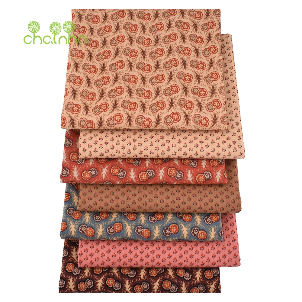 Chainho,Flower Printed Plain Cotton Fabric,Poplin Material For DIY Sewing Quilting Baby Child's Shirts,Skirt,Brownish Red Series