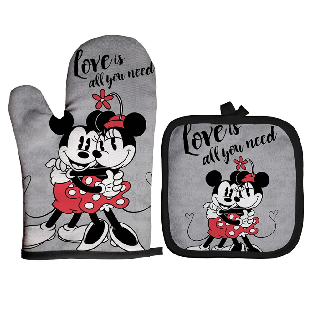 Mickey and Minnie Baking Gloves Cartoon Insulation Mat Pink Microwave Oven Mitt Anti-heat Cooking Potholders Kitchen Accessories Silicone Oven Mitts Kitchen Gloves Silicone Oven Gloves Cotton Pot Holders