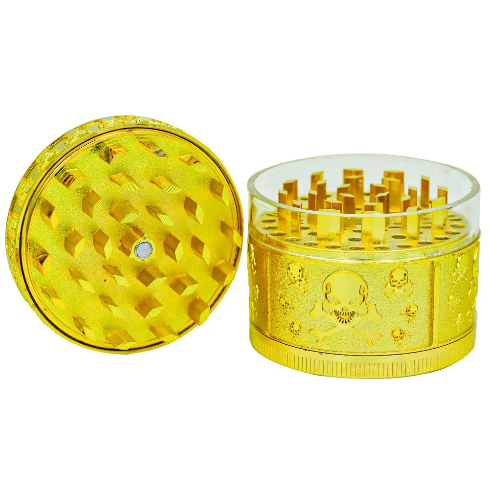 52mm Gold Skull Shaped Grinder 4 Layers of Metal Herb Manual Grinder Small and Compact