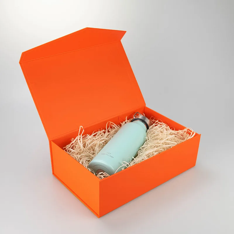 Large Orange Magnetic Folding Rigid Paper Gift Box with Custom Logo Printing, Sturdy Ca... - SKU SCP01733 - UGI Packaging