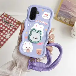 Adorable Rabbit Phone Accessory Set: Phone Case, Lanyard & Stand - Galaxy A17 (PURPLE)