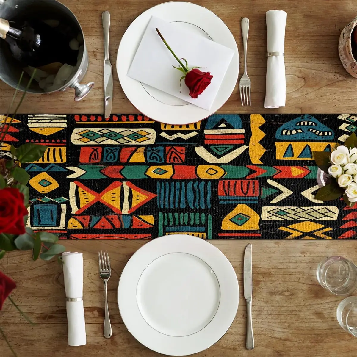 Western Native Boho Aztec Linen Table Runner Dresser Scarves Farmhouse Kitchen Dining Table Runners Holiday Party Decorations 4