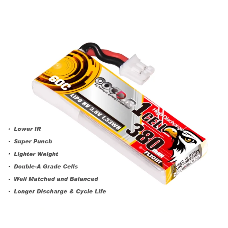 

5PCS CODDAR 380MAH 1S 3.8V 60C HV Emax NanoHawk Indoor Hollow Cup Lithium Battery