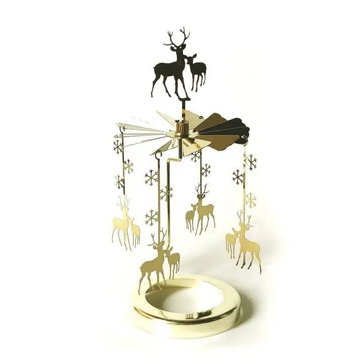 Christmas Decoration Aromatherapy Glass Candle Cup Lid Stainless Steel Rotating Carousel Candle Holder Walking Light Candlestick christmas decorations candle holders
