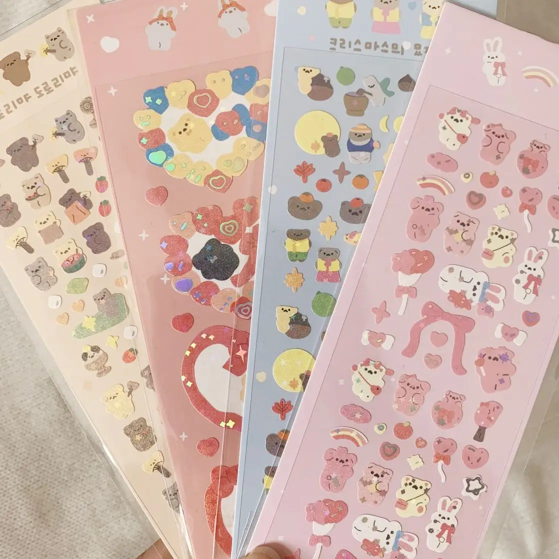 Cute Stickers Korean Laser Bling Cartoon Bear Scrapbooking DIY Phone Journal Photo Girls Handwork Gift