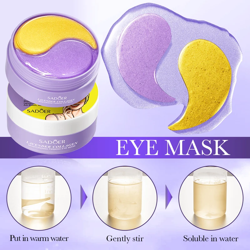 SADOER Lavender Crystal Collagen Eye Mask Anti Dark Circles Eyes Bags Removal Anti Aging Anti Wrinkles Moisturizing Eye Patches