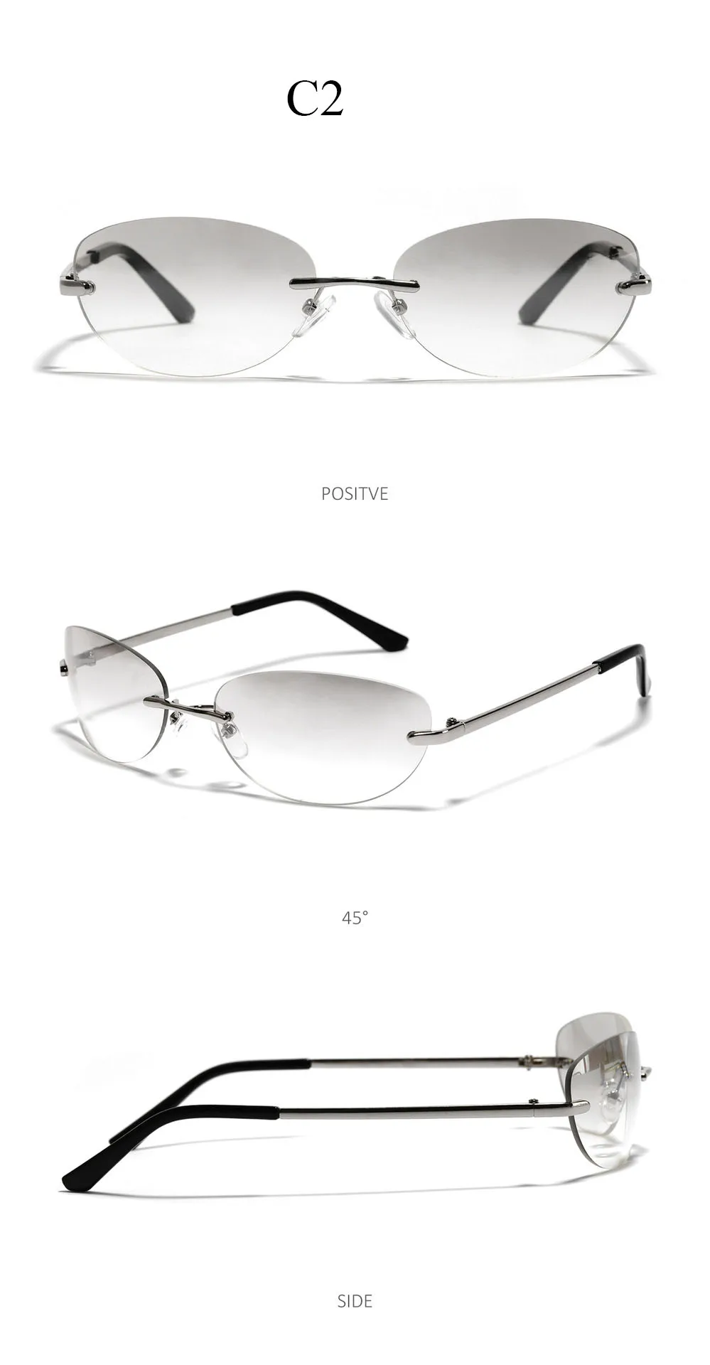 Women's Oval Gradient Sunglasses Y2k Style Rimless Sun Glasses_voghion.com