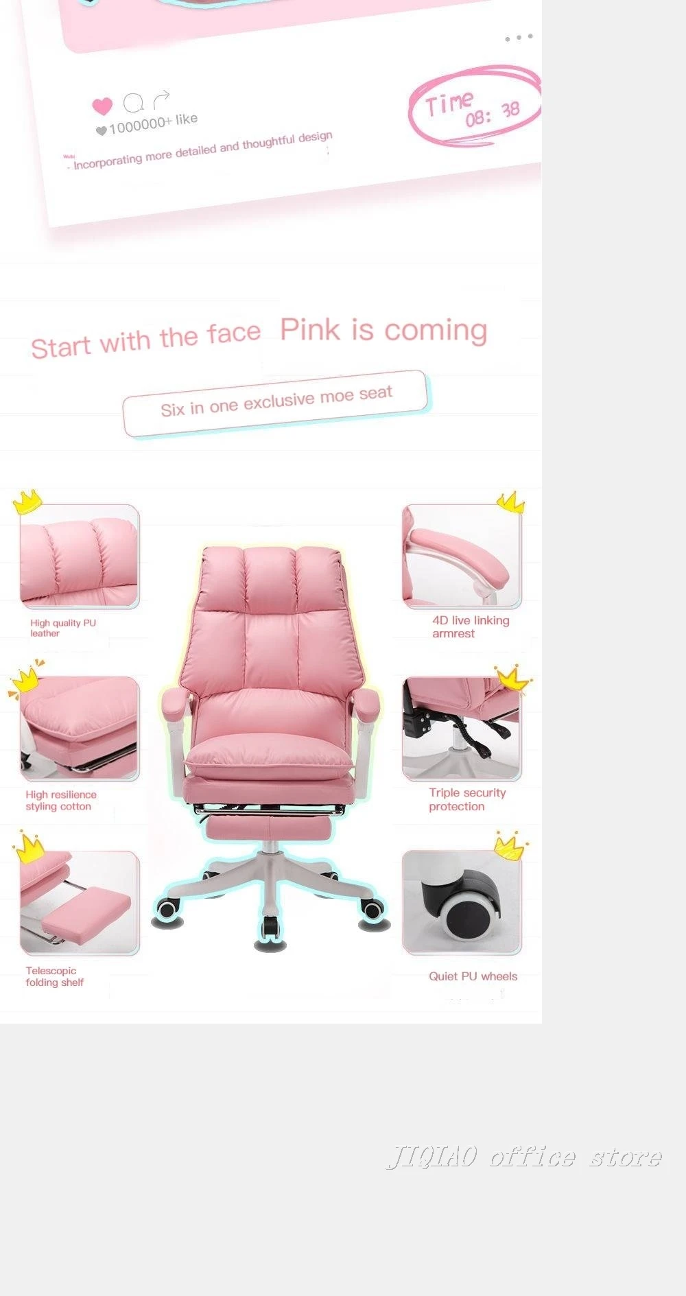 Description Picture 6 of itemNew fashion Computer chair girl comfortable gaming chair live chair bedroom anchor chair game competition lift swivel chair