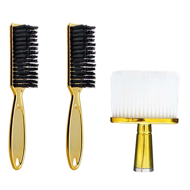 Description Picture 2 of item2 Pcs Fade Brush Comb Scissors Cleaning Brush Gold & 1 Pcs Barber Neck Duster Cleaning Face Hair Brush