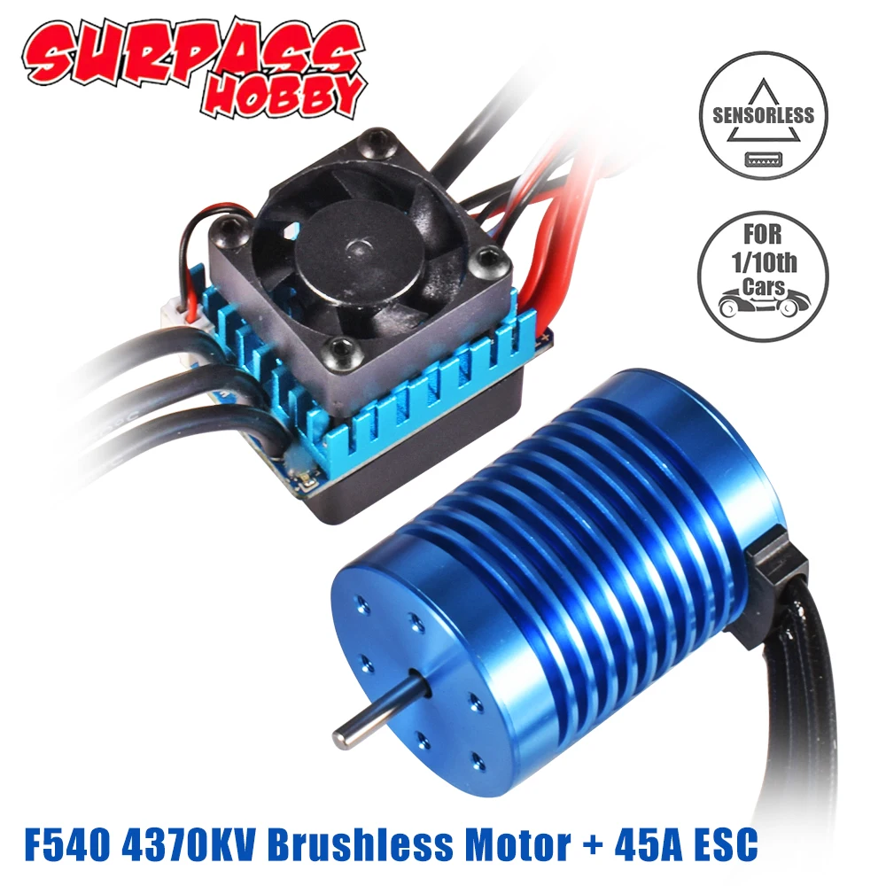 

SURPASS HOBBY F540 4370KV Waterproof Brushless Motor with 45A ESC Speed Controller Combo for 1/10 Traxxas Tamiya Axial RC Car