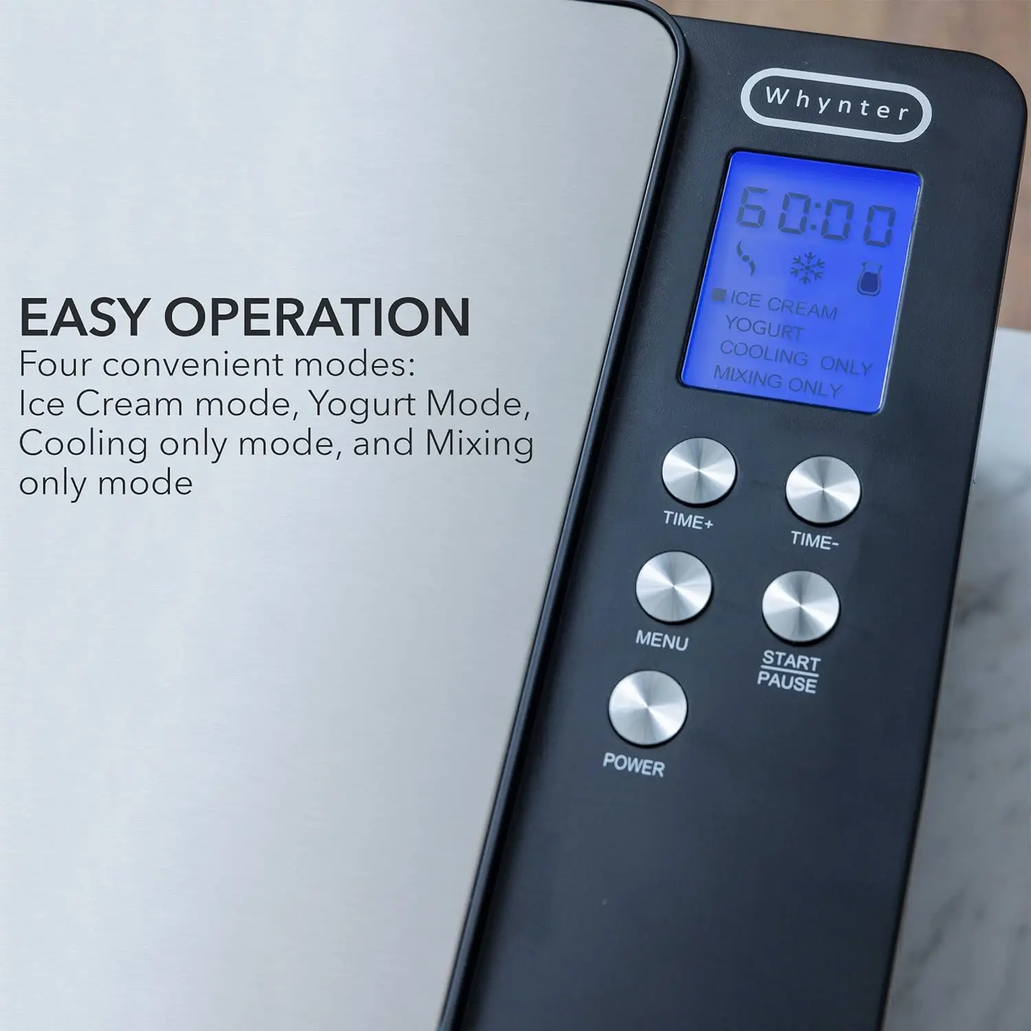 Automatic 2 Quart Capacity Stainless Steel Bowl & Yogurt Function, Built-in Compressor, no pre-freezing, LCD