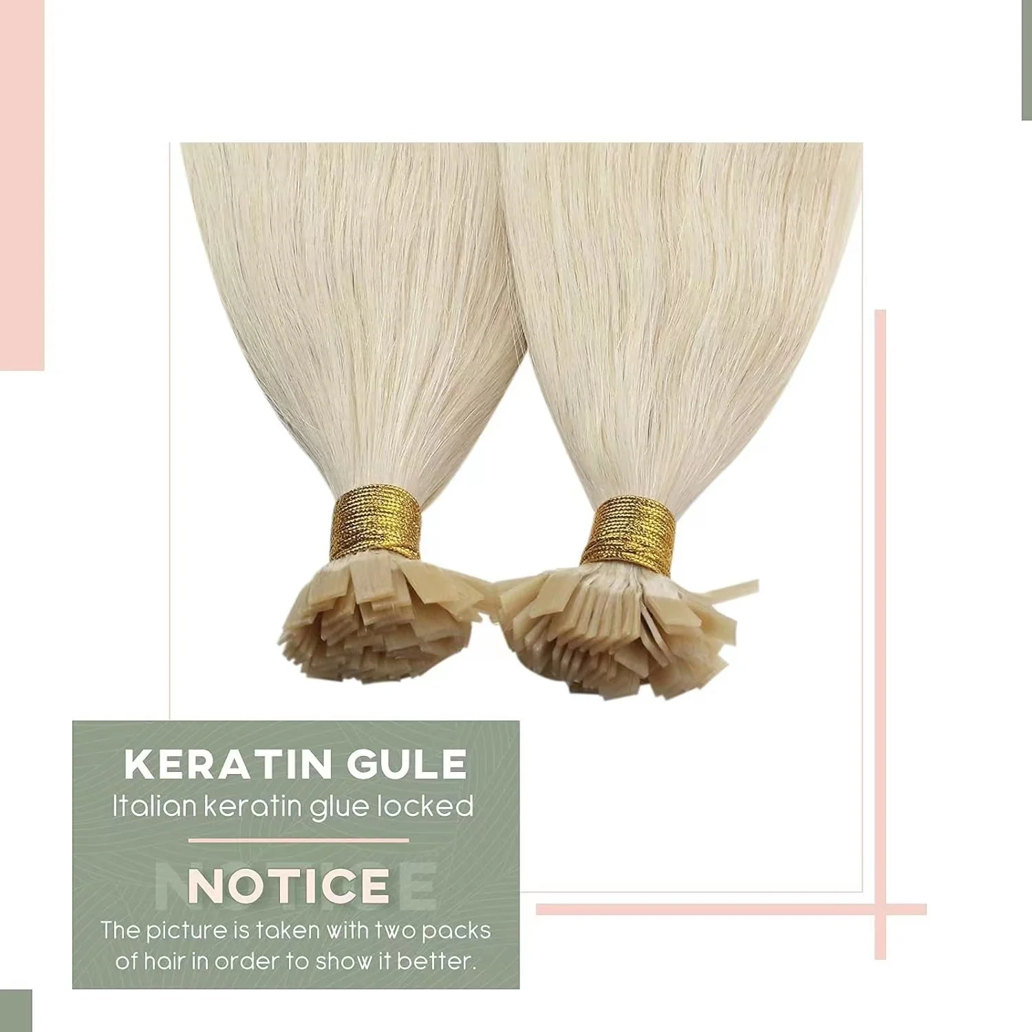 플랫 팁 백금 금발 헤어 익스텐션, 퓨전 헤어 익스텐션, 플랫 팁, 미리 접착된 헤어 익스텐션, 금발 케라틴 헤어, 50G