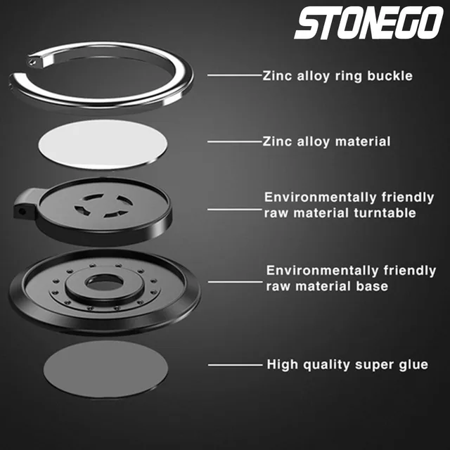 STONEGO 1PC/2PCS Supporto universale per anello per telefono cellulare in metallo Supporto per auto magnetico Presa per telefono Anello per staffa per auto Accessori per telefono 3