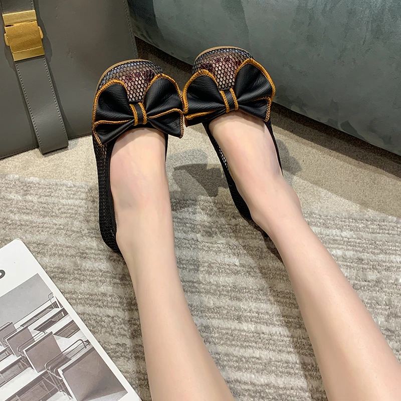 

Female Shoes on Sale 2023 High Quality Round Head Hollow Out Women's Flats Loafers Solid Bow Tie Shoes Female Casual Flat Shoes