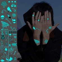

Blue Glowing Tattoo Stickers Arrow Luminous Temporary Tattoo Sun Tree Animal Waterproof Tatto Body Art Fake Tatoos for Men Women