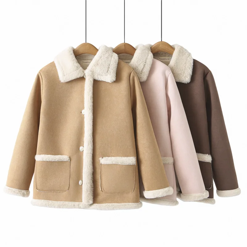 Plus Size Women Plush Parka Winter Fashion Loose Thickened Suede Coat 8544