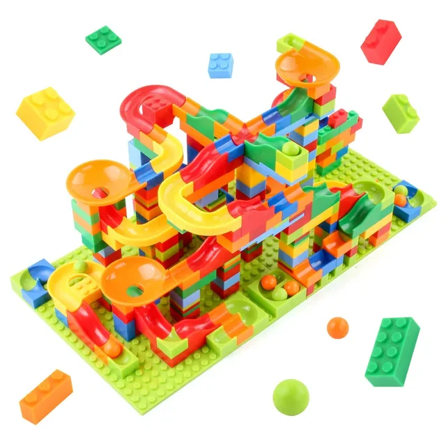 Children's Slide Small Block Block Assembly Particles DIY Educational Toy Small Size Building Blocks Maze Ball Assemble Toys 6