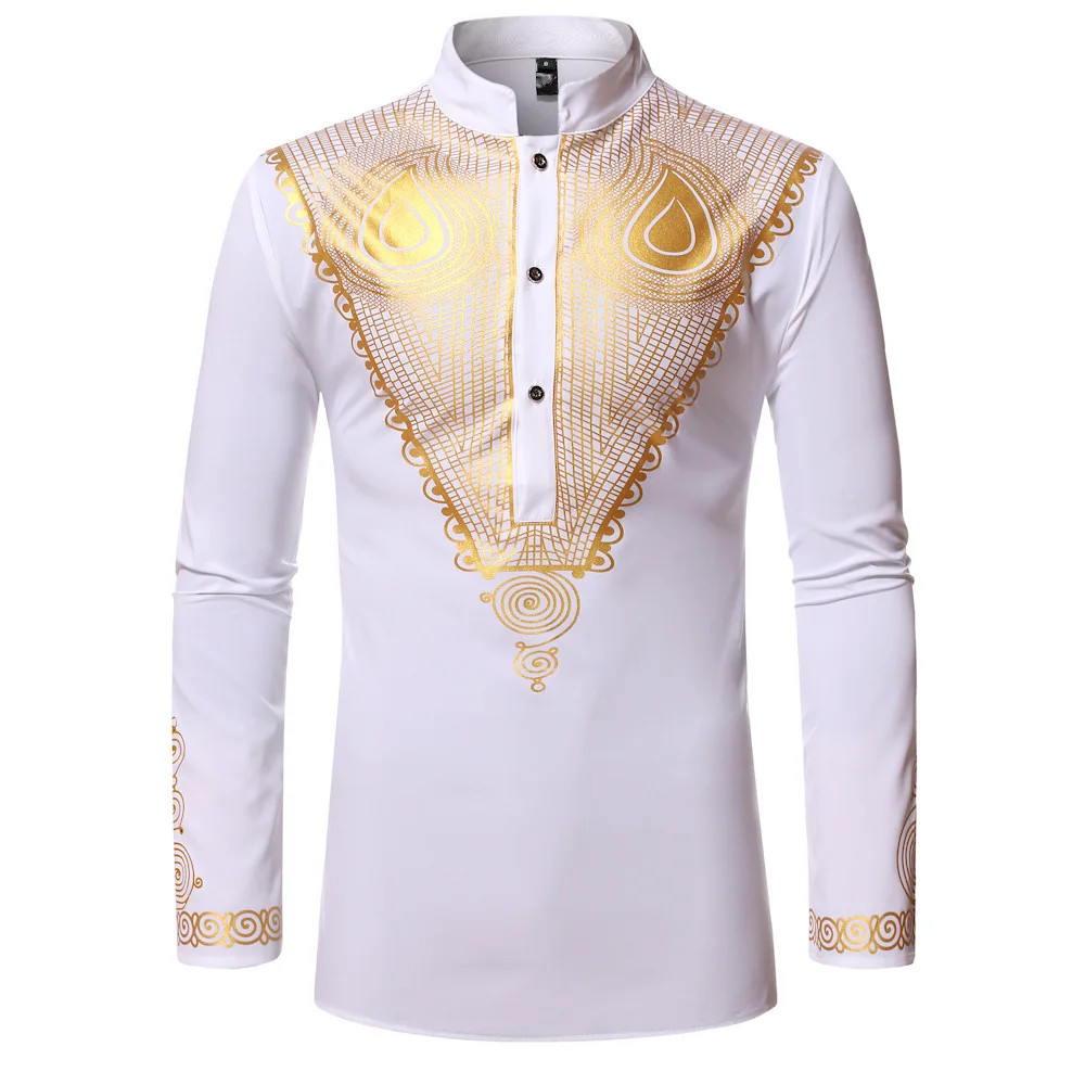 Cotton Shirt Long Sleeve Shirt Men Casual Shirt African Tribal Dashiki Longline Shirt Slim Long Sleeve Mandarin Collar Dress Shirt Men African Clothing Camisa